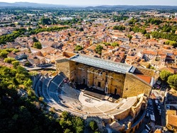 The aerial view of Orange, an old Roman city in the Vaucluse department in the Provence-Alpes-CÃ´te d'Azur region in Southeastern France