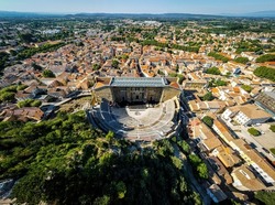 The aerial view of Orange, an old Roman city in the Vaucluse department in the Provence-Alpes-CÃ´te d'Azur region in Southeastern France