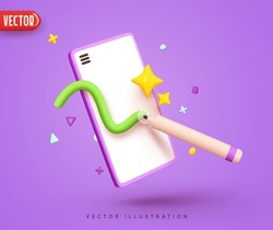 Implementation of creative business ideas in modern gadgets. Note book online in smartphone. Phone notes, schedule notes, diary. Concept Realistic 3d design in cartoon style. vector illustration