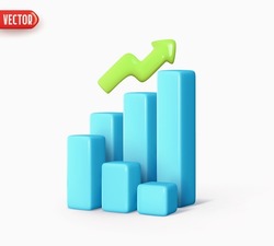 Dynamics of course online graphics. Trade arrow. Exchange price chart. Realistic 3d design. Growth and changes in value. Exchange trading. Reporting annual and quarterly profits. vector illustration