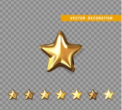Gold stars isolated on transparent background. Vector illustration.