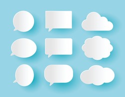 Set of Communication bubbles in paper cut style on the blue background, banners Template ready for use in web or print design isolated vector illustration