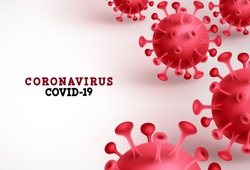 Coronavirus covid-19 vector background. Corona virus covid19 text in white empty space with 3D red novel corona virus for medical template. Vector illustration.
