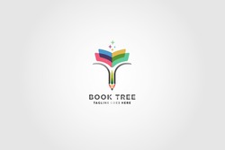 tree and book with pencil icon logo design - Vector abstract logo design template - online education and learning concept - emblem for courses, classes and schools