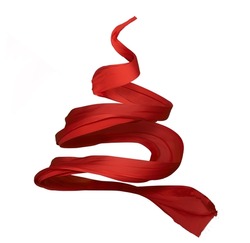 Red silk twisted piece of textile, Curl in spiral flying cloth fabric. Real Shoot.  Image isolated on a white background.