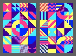 Simple background geometric shapes lines Colorful. Universal abstract seamless pattern design in scandinavian style for cover, printing, posters, web, wallpapers, tiles. Vector illustration.