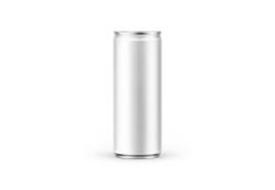 Aluminum slim can isolated on white background. Soda can mock up good use for design drink, beer, soda, juice, water or alcohol. Blank can template preview with clipping path.