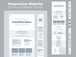 Website design. Desktop and mobile wireframe. Landing page template.