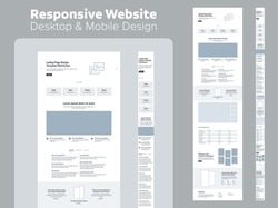 Design website template for business. Responsive desktop and mobile layout. UX UI site elements.
