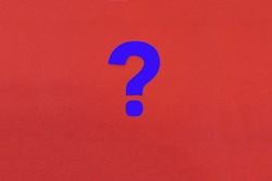 The question mark is blue on a red background. Clarification of the situation. Decision-making.