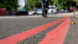 Double Red lines on a busy road in London