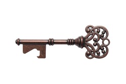 Vintage key isolate on white background.