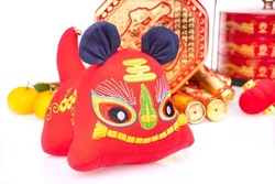 Tradition Chinese cloth doll tiger,2022 is year of the tiger,Chinese golden characters mean:good bless for new year