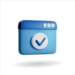Check mark sign 3d vector icon illustration. Realistic agreement symbol. Correct ok approved choice. Checkbox confirmation window. Well done job positive answer icon. Yes answer decision selection box