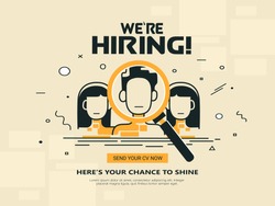 We are Hiring Vector Background. Trendy Bold Black Typography. Job Vacancy Card Design. Join Our Team Minimalist Poster Template, Looking for Talents Advertising, Open Recruitment Creative Ad.