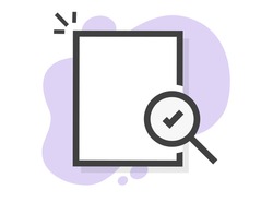 Document research analysing via magnifier glass line outline art stroke icon vector, fraud inspection or examine check idea, audit form of report page sheet verification pictogram blank empty  