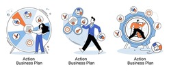 Action business plan, development strategies, foreseeing market risks. Company success secret, idea growing business achieve target metaphor, study production and sales market. Strategic biz planning