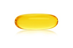 Gelatin capsule of omega 3, 6, 9 fish oil, vitamin isolated on white background. 