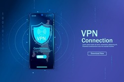 VPN. Data encryption, IP substitute, secure connection concept. Cyber security and privacy, personal info protection 3d vector illustration, web banner. Secure VPN connection concept.  Vector.