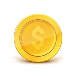 3d realistic gold coin icon. With dollar sign. Vector illustration isolated on white background.
