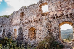 Ruins of Valdek Castle in Central Bohemia, Brdy, Czech Republic. It was built in the 13th century by an aristocratic family. Now there is military training area since around and it is abandoned. Sunny fall day