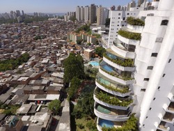 A social inequality icon in São Paulo, Brazil's biggest city: The Paraisópolis Favela and the luxury buildings 