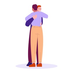Two friends greet each other at hug. Vector illustration in flat cartoon style. Isolated on a white background.