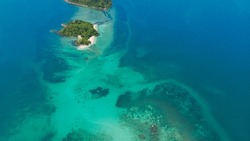 Aerial drone view of Nanga Kecil Island or Pulau Nanga Kecil in Mersing, Johor, Malaysia