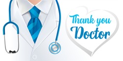 Calligraphy Thank you Doctor, World Health Day. Doctor and stethoscope design with text, concept poster for World Health Day, 7 April. Vector illustration