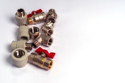 Components for plumbing and heating systems, fittings and range of spare parts for hydraulic communications. Brass taps, PPR fittings hoses for connection of sanitary devices. Shut-off valve for heati