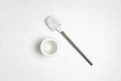 Toilet brush with stand isolated on white background.High resolution photo.Top view. Mock-up.
