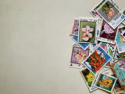 Philately: Spring themed stamp collection with copy space