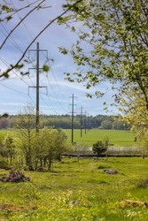 Powerlines in perspective in countryside landscape