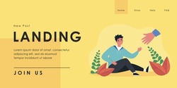 Huge hand offering help to boy sitting on ground. Fallen male character reaching for help flat vector illustration. Assistance, community, friendship concept for banner, website design or landing page