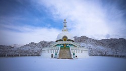 A rare isolated image of Shanti stupa in winter Ladakh