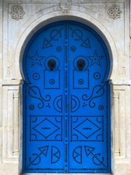 Traditional door and  home entrance at the village of Sidi Bou Said in Tunisia.
