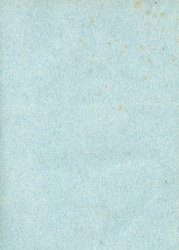 Piece of old binding dating from the 19th century (1878). This is the back cover, scanned at very high resolution. This macro image shows lots of detail and a blue speckled background with foxing.