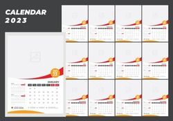 wall Calendar 2023 design, 2023 Calendar template design. Week starts on Sunday black and blue calendar for businessman. Desktop planner in simple clean style.