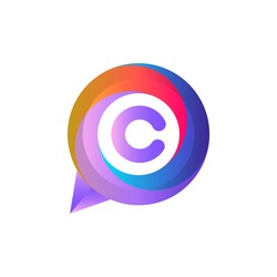 C letter colorful on circle chat icon logo.C chat logo minimalist template using modern and gradient style.C letter ellipse chat logo.C letter chat logo