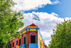 Typical brightly colored building on Caminito in La Boca, Buenos Aires, Argentina