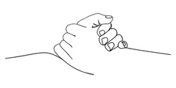 Hold one's hands continuous line drawing. 
People shaking hands one line. Vector illustration for poster, card, banner valentine day, wedding,Coffee cup and t-shirt