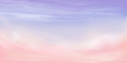 Panorama Clear purple to pink sky and white cloud detail  with copy space. Sky Landscape Background. Summer heaven with colorful clearing sky.  Blue Sky and clouds background. Vector illustration.