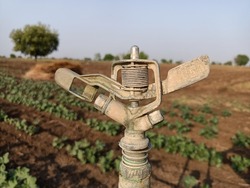 Sprinkler irrigation system, metal sprinklers in farm in india it used to watering farm, stop sprinkler in farm, metallic sprinkler, sprinkler head, metal heads in farm, india, water