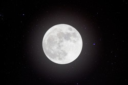 Full moon in space over stars background.
