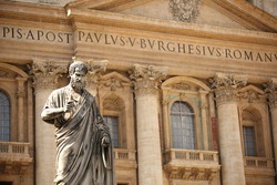 Statue of St. Peter by Giuseppe de Fabris at St Peter's Square, Vatican City, Italy.