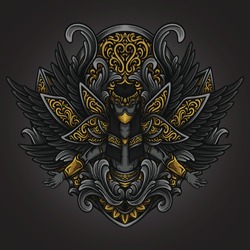 artwork illustration and t shirt design dark angel engraving ornament