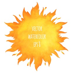 Watercolor vector sun with crown and sparks. Fire circle frame. Sun shape or flame border with space for text.