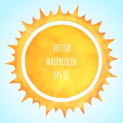 Watercolor vector sun with spiked crown. Fire circle frame. Sun shape or flame border with space for text. Orange and yellow circle silhouette with rough edges.
