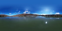 360 degree virtual reality panorama of Maulazzo lake immersed in the beautiful beech forest of Monte Soro in winter on the Nebrodi, Sicily, Italy.