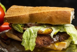 beef or chicken milanesa sandwich fried egg in breadcrumbs with 